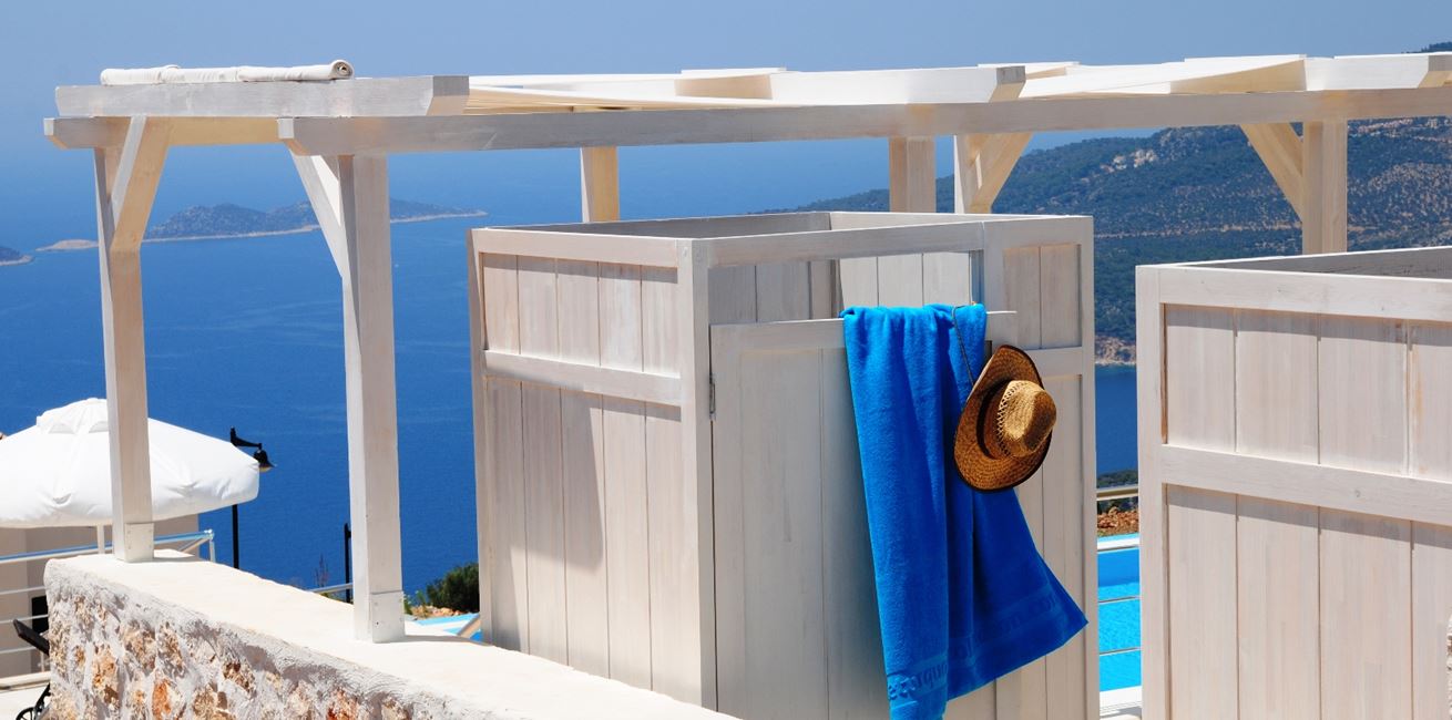 Changing rooms by the communal pool